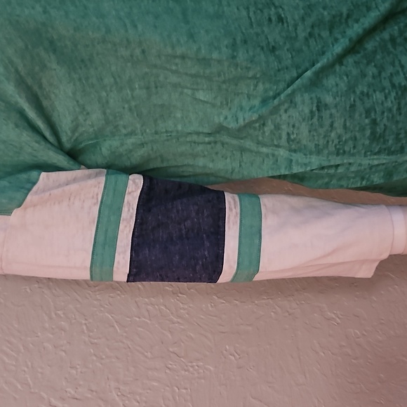 3/$30 SO Green and White Striped Sleeve Relaxed Baseball Tie Waist Burnout Shirt - Picture 4 of 8